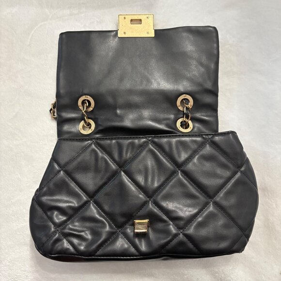 Aldo Black Quilted Chain Strap Shoulder Bag W/ GoldTone Accent & Decorative Pins - Picture 4 of 16